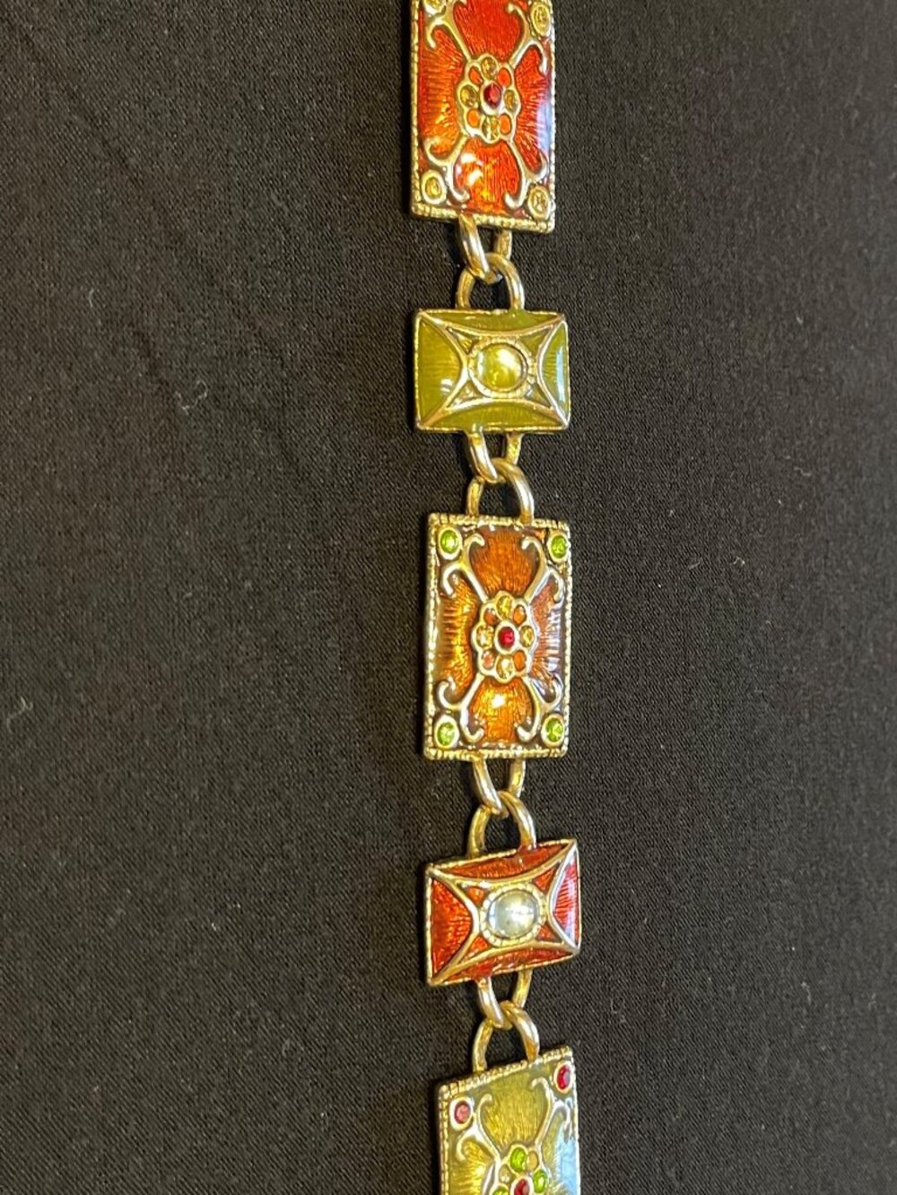 Vintage Burnt Orange & Green Bracelet w/Faux Gemstones